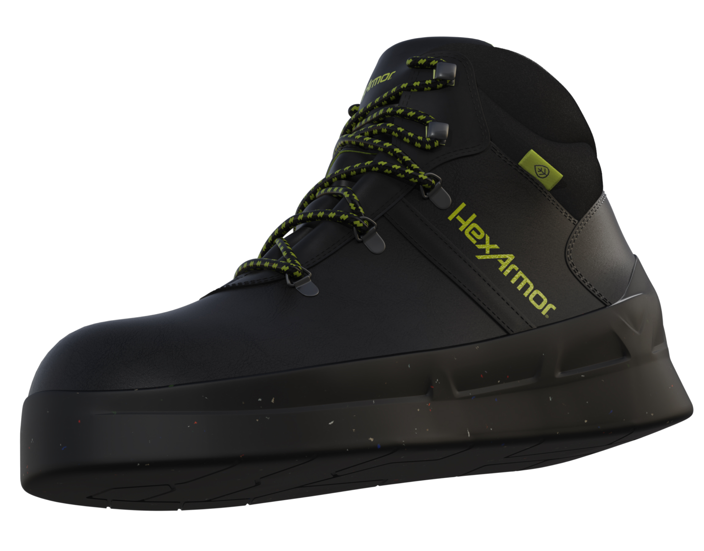 HexArmor Asphalt boot with sole intact before breaking out to showcase each individual layer in detail.