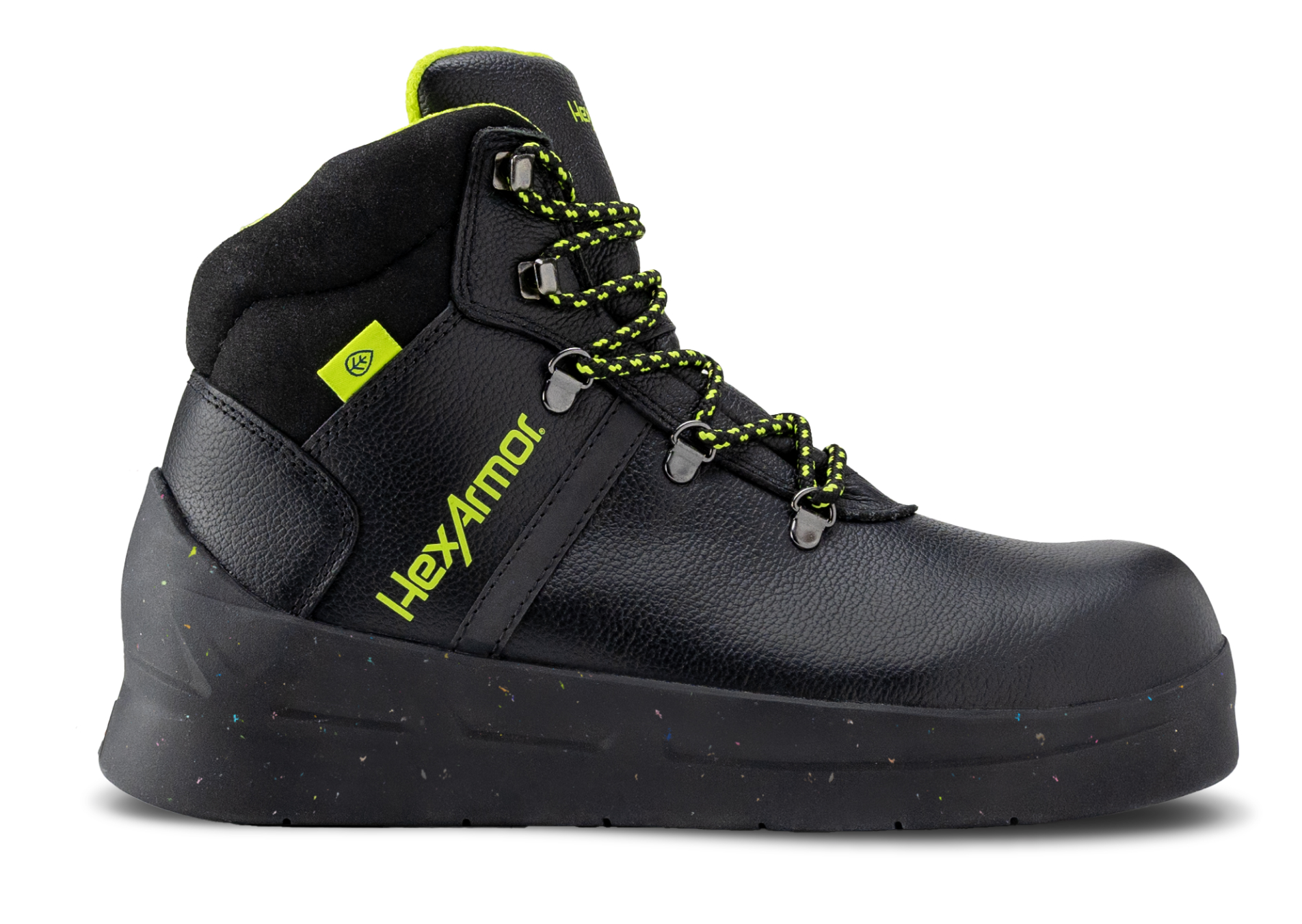 Side view of HexArmor’s asphalt footwear introduces the comfort features of this top-rated work boot.