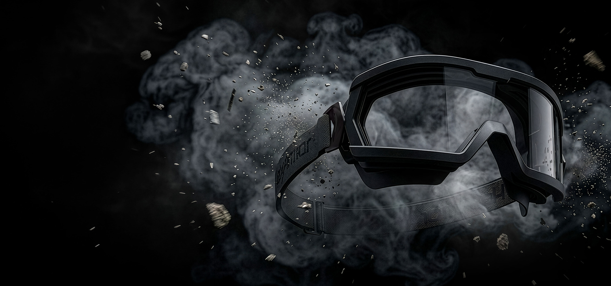 HexArmor FireArmor MX600 safety goggles surrounded by smoke and embers